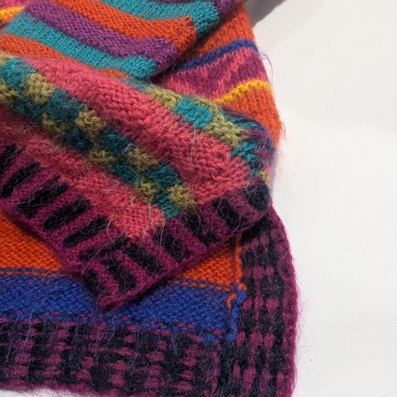 Vintage 1980's Rare Kenji Handknit Mohair Color Block Sweater Maximalist - Picture 4 of 8